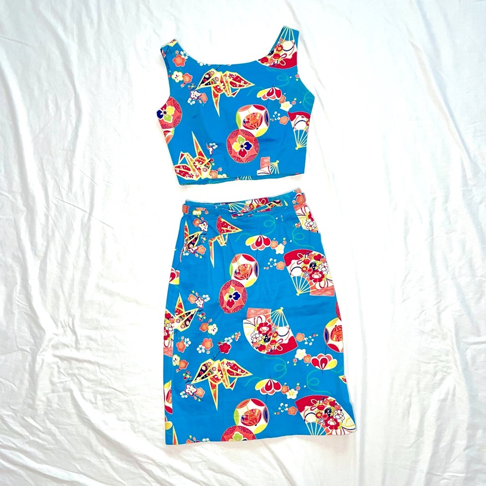 Trasy Diva Origami Geisha Fans Audrey Crop Top Pocket Pencil Skirt Set Dress Six